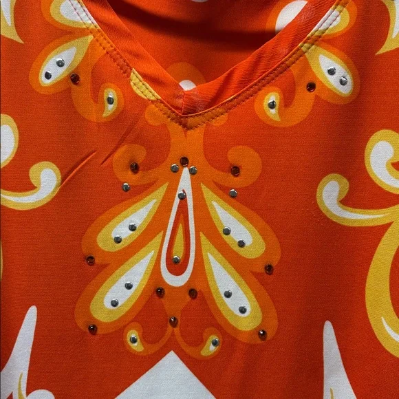 Multiples Orange and White Patterned V-Neck Tunic - Picture 4 of 6